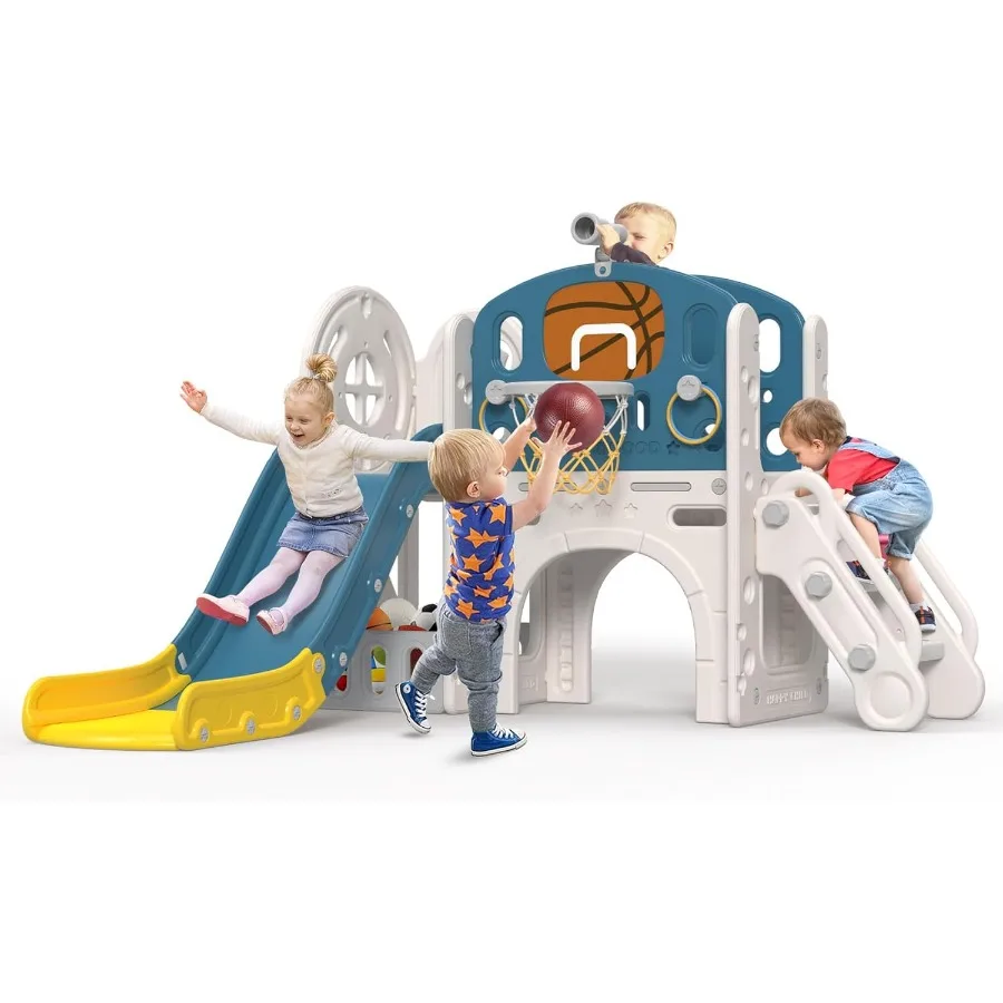 

9 in 1 Toddler Slide Kid Slide for Toddlers Age 1-3 with Ring Toss Basketball Hoop and Telescope Indoor Outdoor Playset Playgro