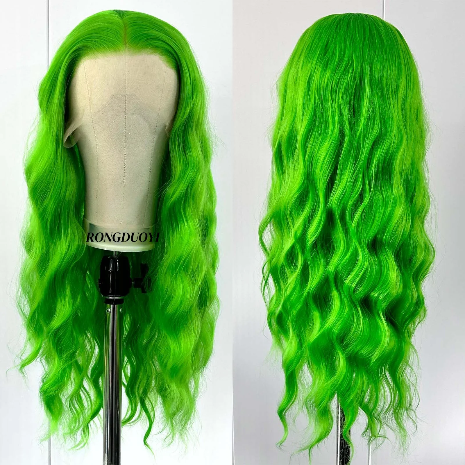 Groene pruik Los krullend synthetisch haar Gratis deel Natuurlijke haarlijn Lang krullend Golvend 13X4 Gekleurde pruiken voor vrouwen Dagelijks feest Cosplay