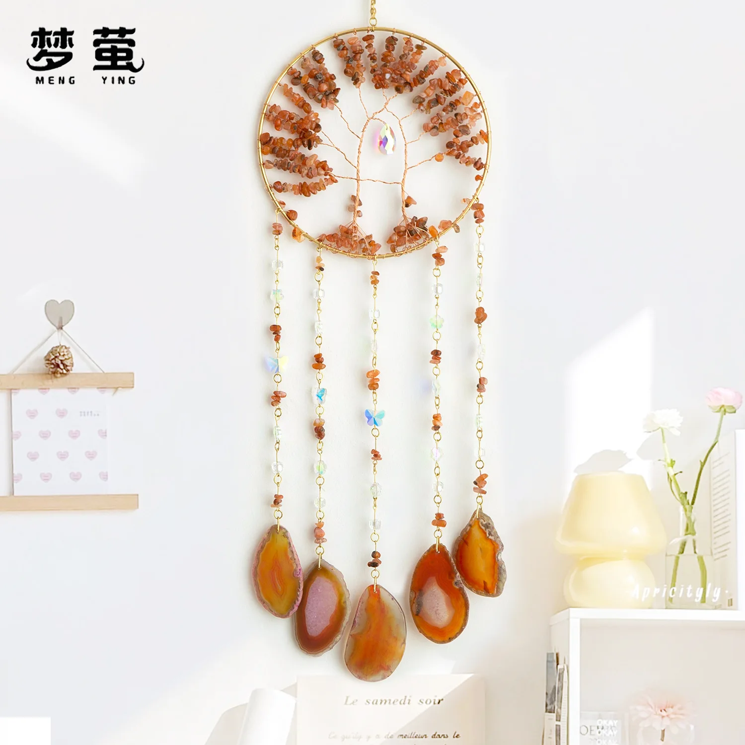 

Cross-border hot-selling new products Tree of Life Dream Catcher Agate Crystal Sun Catcher Handicrafts Room Decoration Wholesale