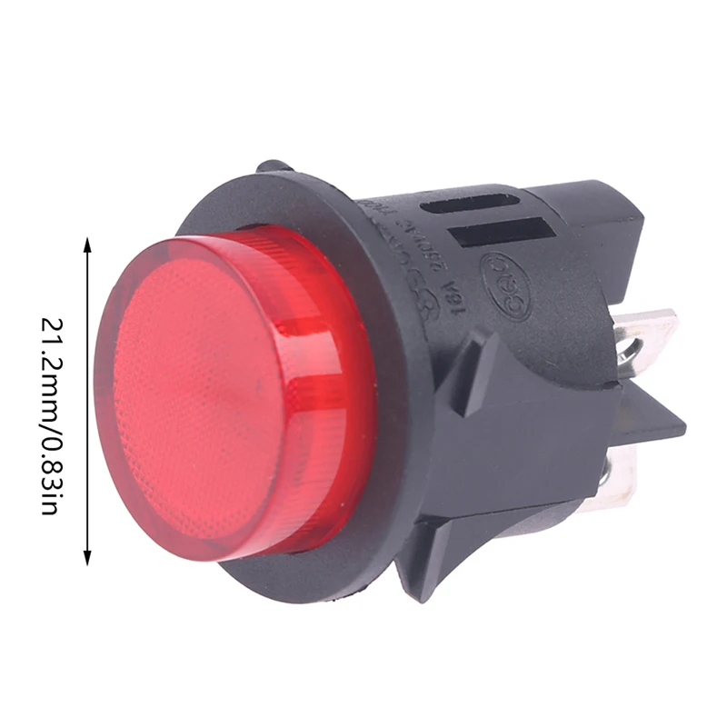 Red Push Button Switch With Light 4 Pins Touch Power 16A 250V Electrical Round Rocker 28*23.2mm PS18-16-2