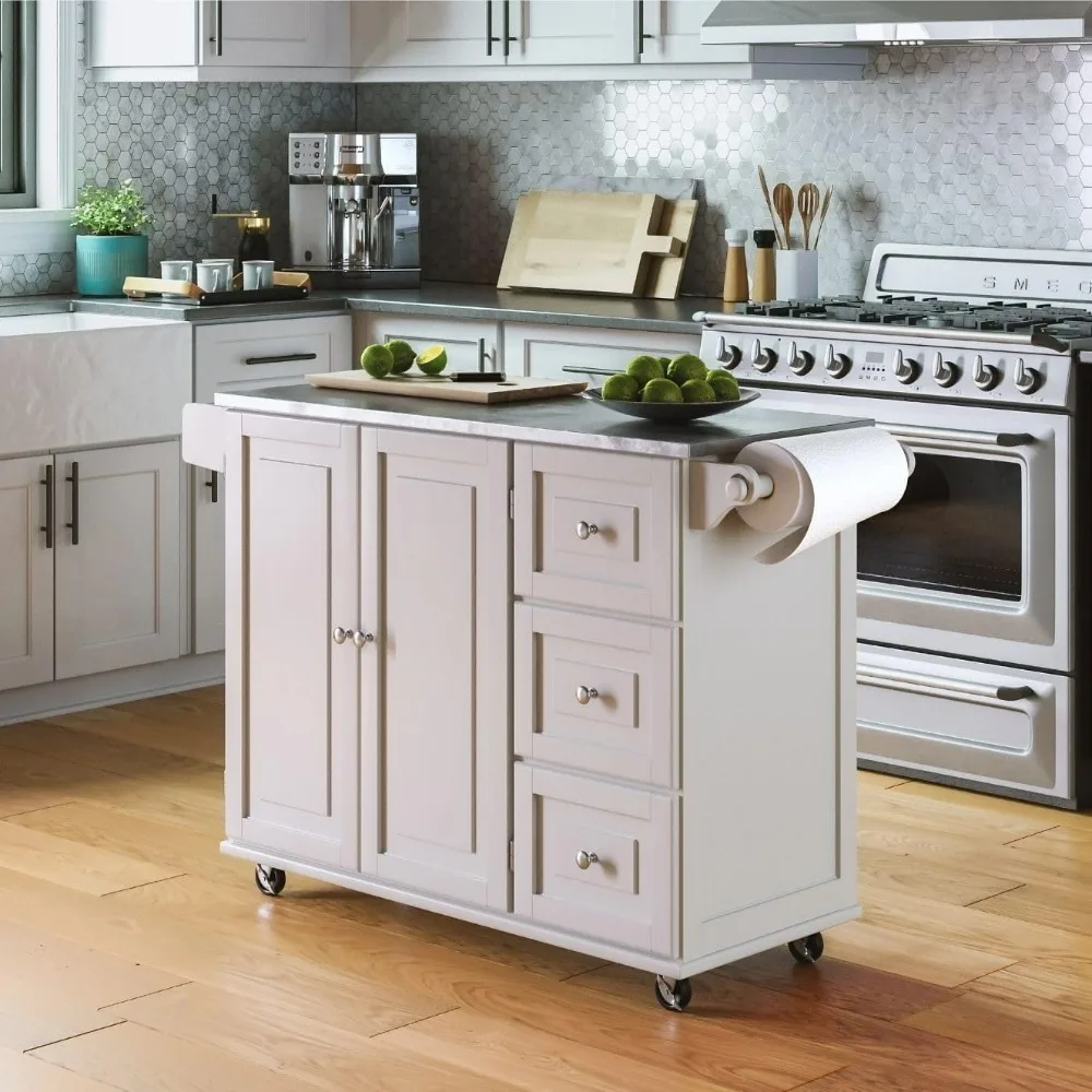 Kitchen Island Cart.Kitchen Cart with Stainless Steel Metal Top Rolling Mobile Kitchen Island with Storage and Towel Rack