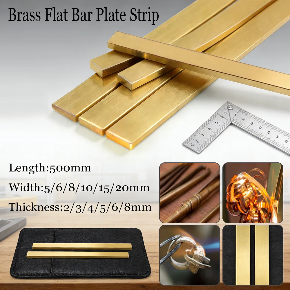 1Pcs Easy to Machine Brass Flat Bar , 500mm H59 Alloy Strip 2-8mm Thick for DIY Craft, Model Making & Metal Fabrication