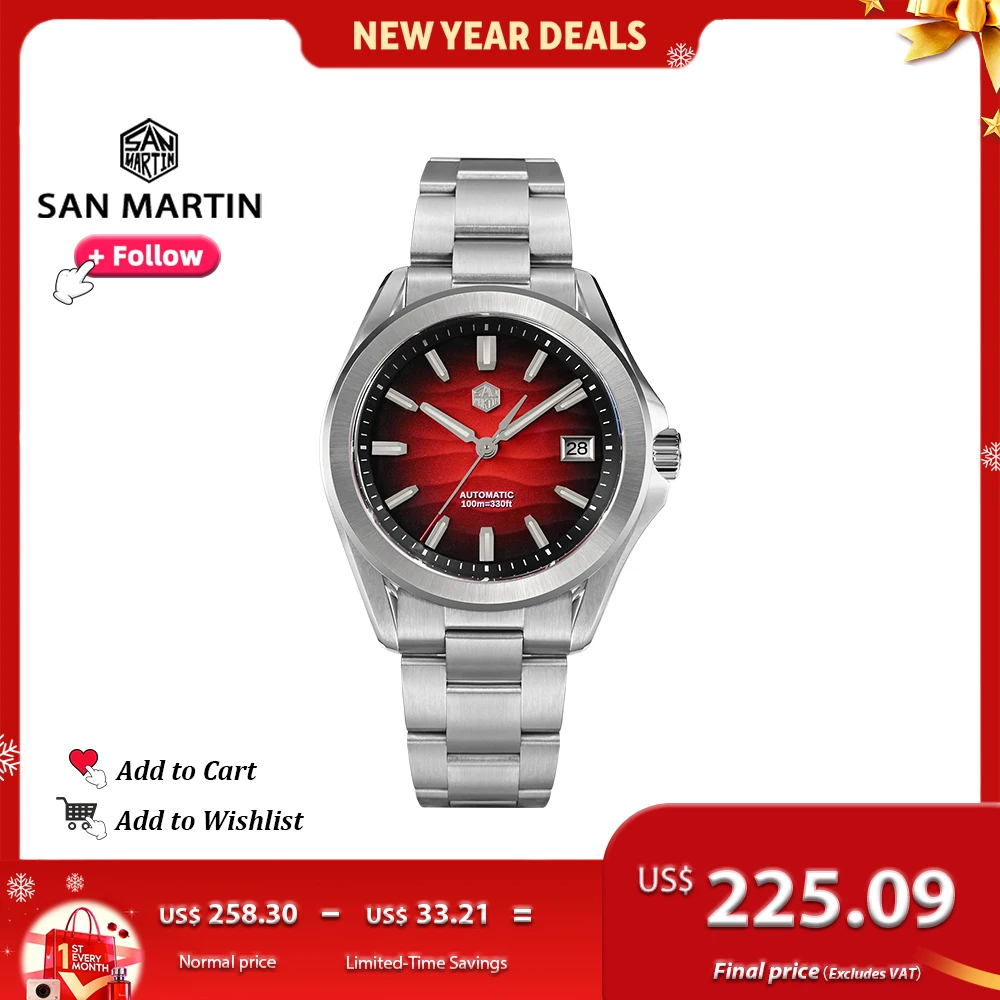 San Martin Luxury Sports style Dune Texture Dial Automatic Mechanical Watch for Men Sapphire Waterproof 10Bar Luminous SN0129G