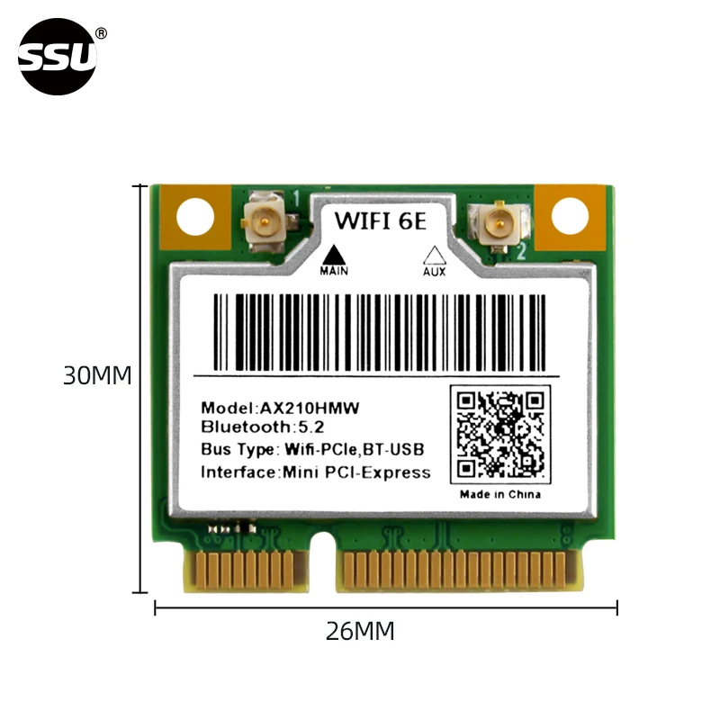 SSU WiFi 6E Mini PCI-E AX210HMW بطاقة الشبكة اللاسلكية بلوتوث 5.3 مناسبة لأجهزة الكمبيوتر المحمول المكتبية محول WiFi اللاسلكي