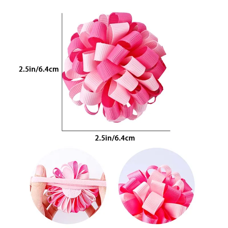 ncmama 2Pcs Girl Elastic Hair Band Ribbon Flower Hair Ties for Baby Girls Hairrope Festival Party Headwear Hair Accessories Gift