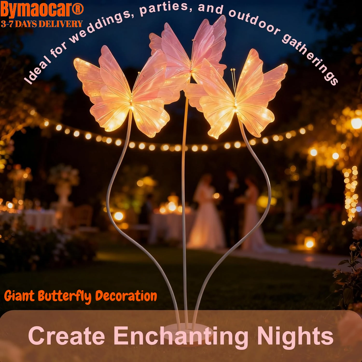 

3-Head Giant Butterfly Decorations, 53 Inch Tall Artificial with Stable Wood Base for Wedding Birthday Party Home Garden Large