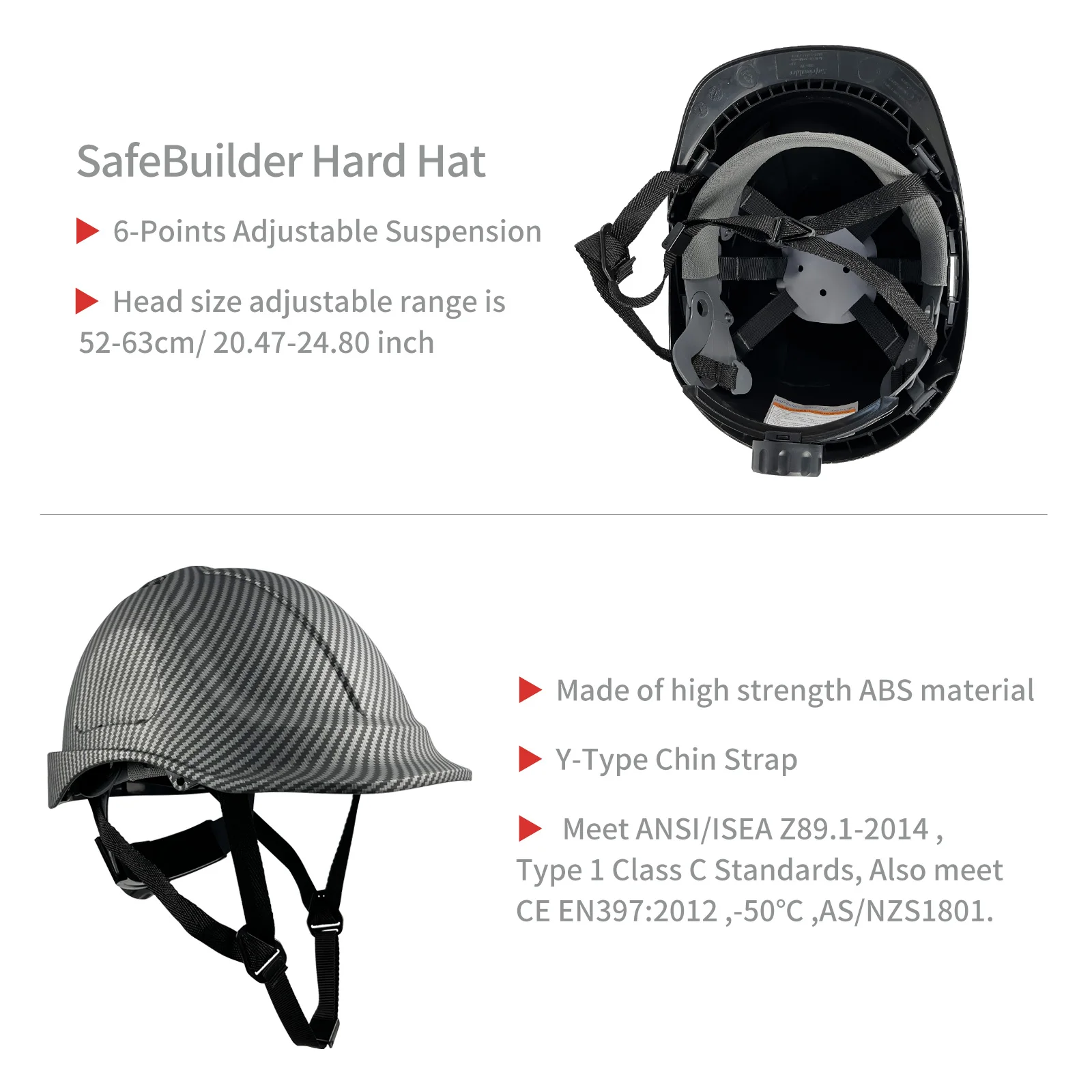 Carbon Fiber Pattern Industrial Work Safety Helmet Anti Noise Engirneer Construction CE EN397 Hard Hat ABS Shell