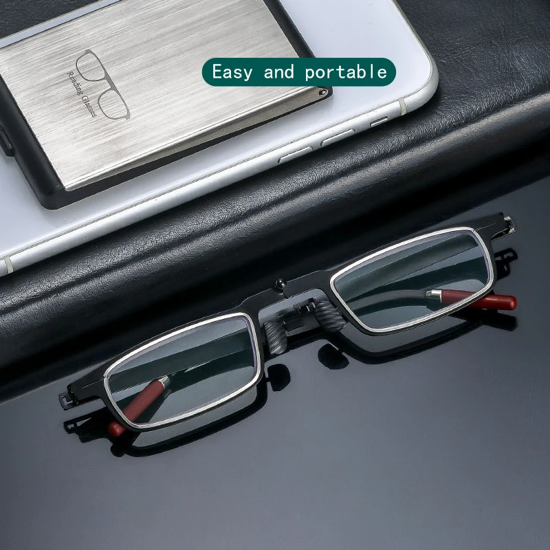2026 Telefonhalter Faltbare Anti-Blaulicht-Lesebrille für Männer und Frauen 1,0 bis 4,0 Tragbare Lesebrille mit Rotem Holzbügel