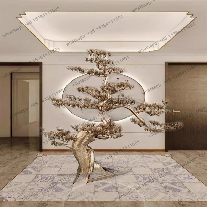 

Wrought iron welcome pine ornament Large metal decoration Hotel lobby entrance Lucky pine sculpture