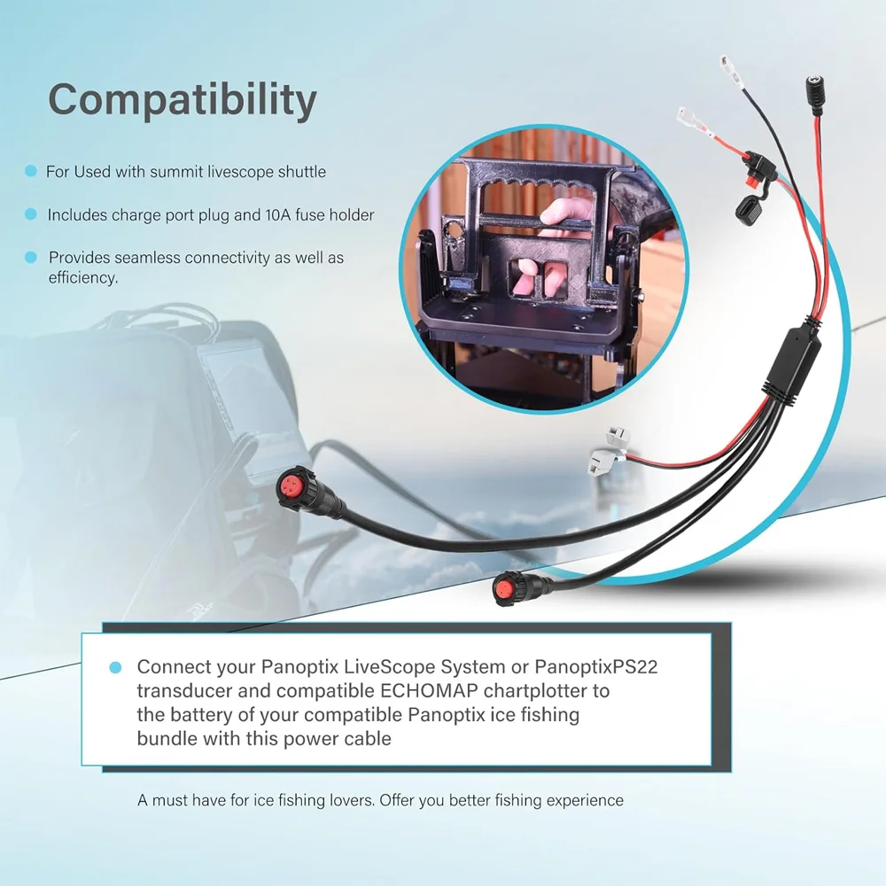 

Replacement for Garmin010-12676-40All-in-One Black Portable Power Cable Adapter Cord Parts Panoptix LiveScope Ice Fishing Bundle