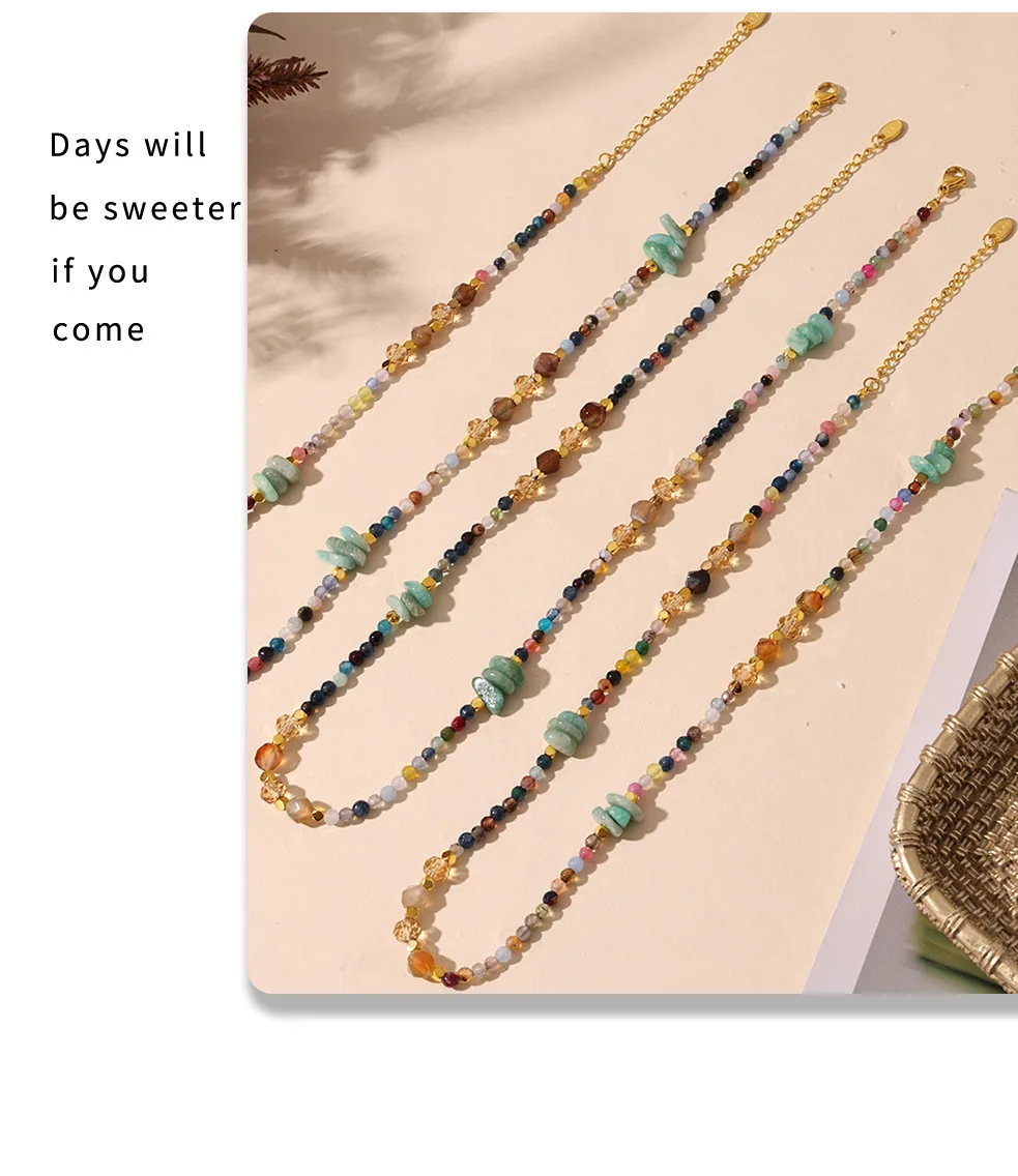 Frauen Halskette Unregelmäßige Kristall Natur Steine Edelstahl Bunte Kette Mode Charme Täglichen Schmuck Großhandel – Detail 16