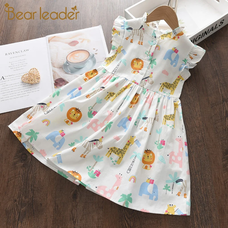 Bear Leader Girls Casual Dresses 2022 New Summer Kids Baby Flowers Print Costumes Floral Party Birthday Princess Vestidos 2-6Y