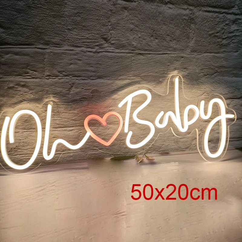 Oh Baby Neon Sign Love Heart LED Neon Decorazione Lampada USB Appeso a parete per sfondo Sala giochi Camera da letto Negozio di feste Regalo