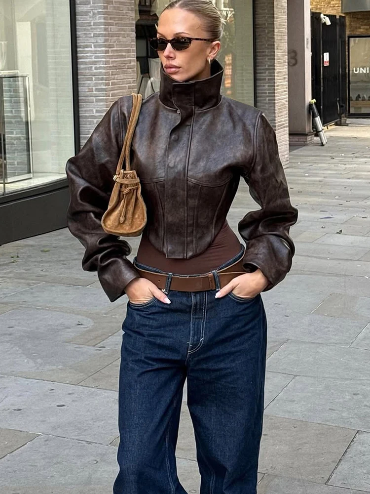 Nibber Hottie Crop Jacke Frauen Rollkragen Pu Unregelmäßige Zip Taste Volle Hülse Wilden Sexy Straße Mitternacht Herbst Hipster Mantel – Detail 19