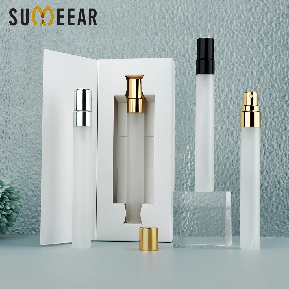 30/50Pcs 10ml Refillable Frosted Glass Perfume Spray Bottles-Gold/Silver/Black Nozzles Boxed Travel&Perfume Sampling Must-Haves