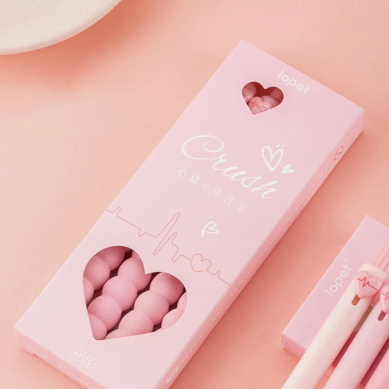 Bolígrafo de Gel retráctil Kawaii para niñas, bolígrafos bonitos de tinta negra de secado rápido, suministros de papelería para regreso a la escuela, corazón de amor, rosa, 4 piezas