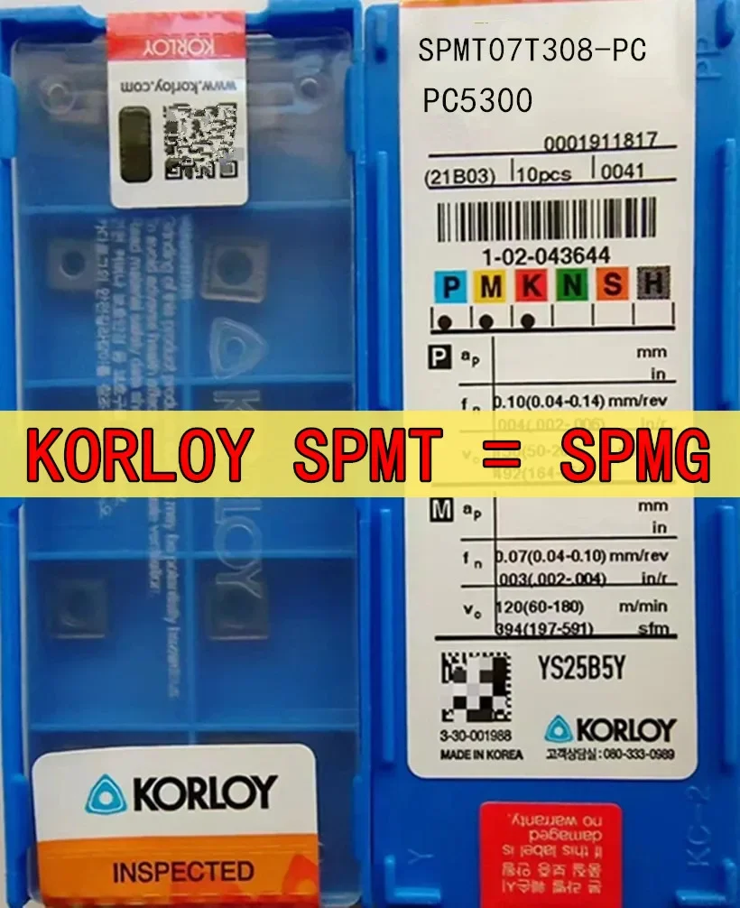 SPMT040204 SPMT050204 SPMT060204 SPMT07T308  SPMT090408 SPMT110408  SPMT140512 PC5300 100% originale KORLOY