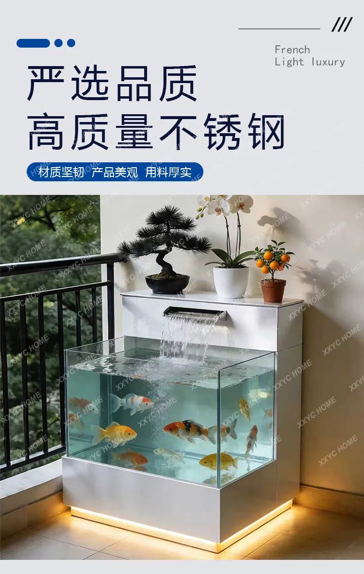 stainless steel fish pond flower box metal flowing water ornament outdoor courtyard water feature glazed square pool