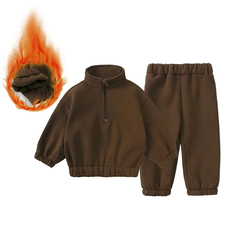 

Children's Fleece Sets Boys Girls Winter Warm Suit Toddler Turtleneck Pullover Casual Outfits Baby Autumn Sports Clothes 2Pcs