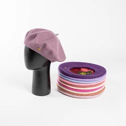 Wool Beret with embroidery lining knitted wool beret solid color beret hat Unisex
