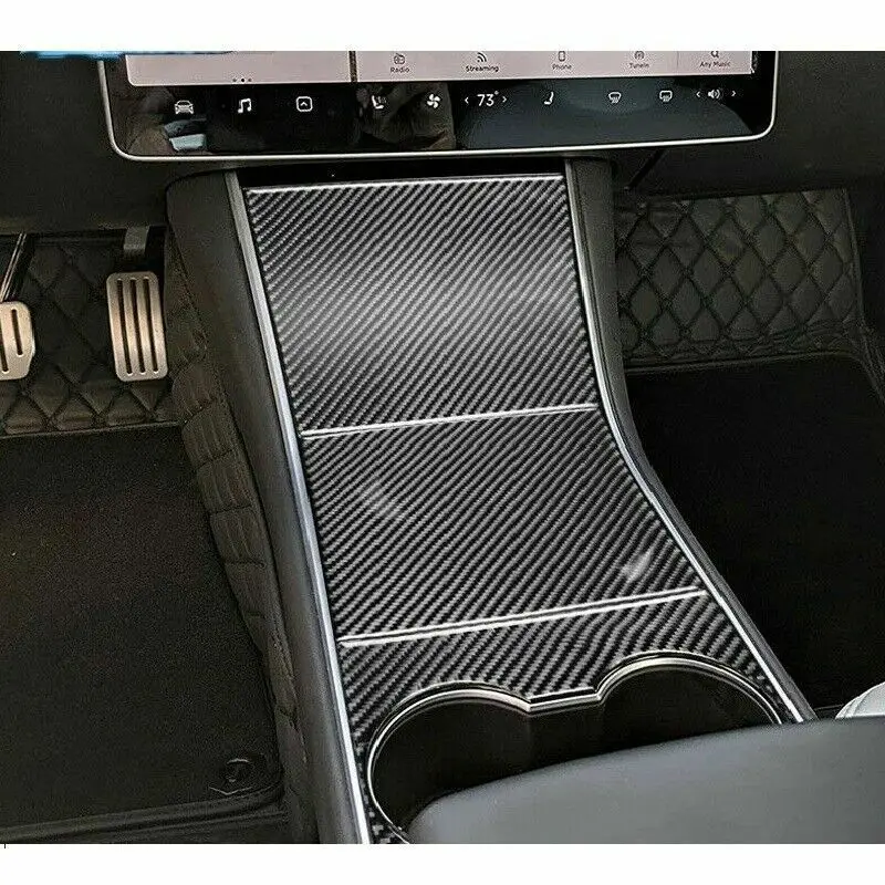 Carbon Fiber Car Interior Center Console Storage Box Trims For Tesla Model 3