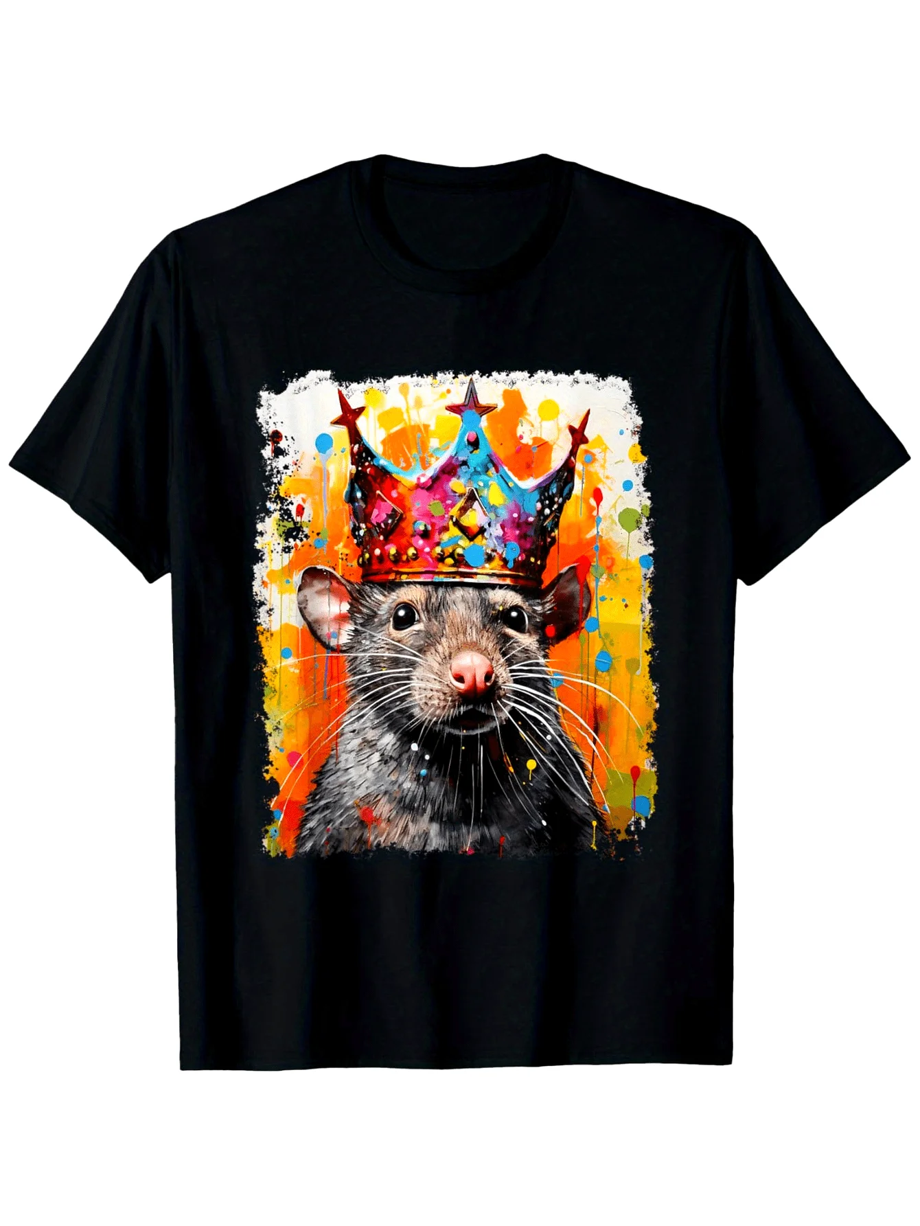 

Watercolorful Rat King Graphic Tee Men's Cotton Crewneck T-Shirt Abstract Watercolor Print Casual Daily Top