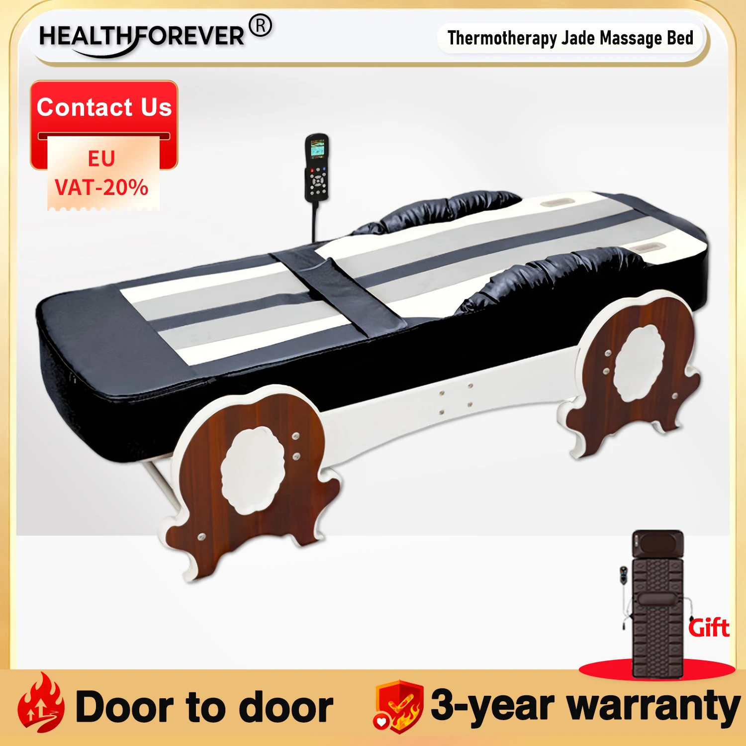 

Jade Stone Massage Bed Full Body Relaxation Stress Relief Shiatsu Hot Stone 3D Electric Luxury Jade Stone Massage Table Bluetoot