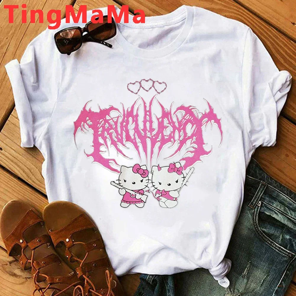 

Sanrio Hello Kitty Children T-Shirt Kawaii Kuromi Clothes Cartoon Graphics Casual Loose Tee Shirt Summer Fashion Y2K Tops Gift