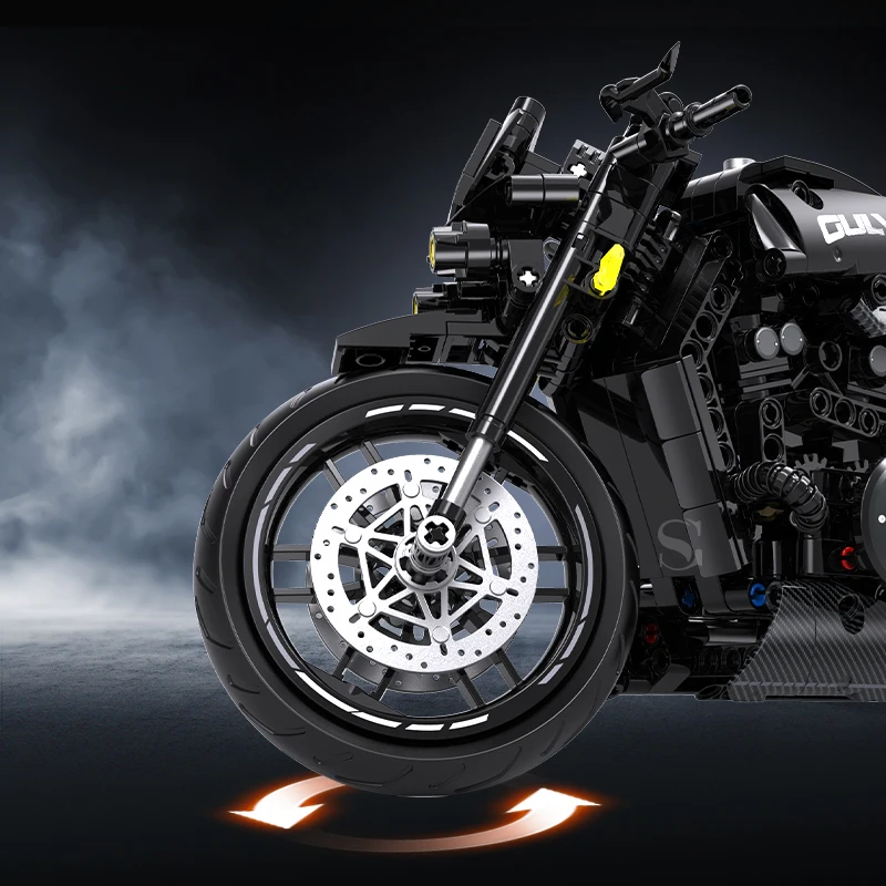 Nieuwe 500 + stks Super Racing Dark Motorcycle Technische DIY Blokken Motor Model MOC Bricks Sets Cadeaus voor Jongens Volwassen kinderen Speelgoed 1:8