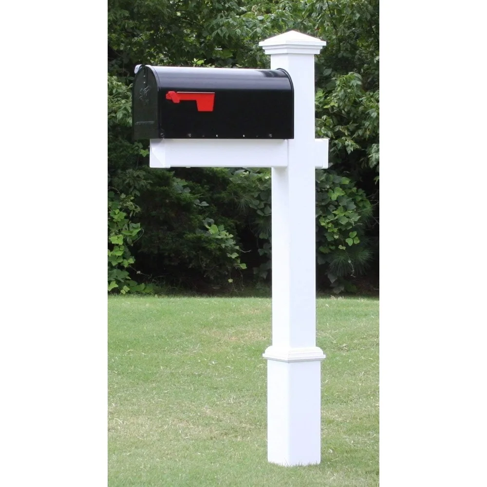 The Homestead Mailbox with Post Included, Black Metal Mailbox with  Vinyl Post Combo, Complete System