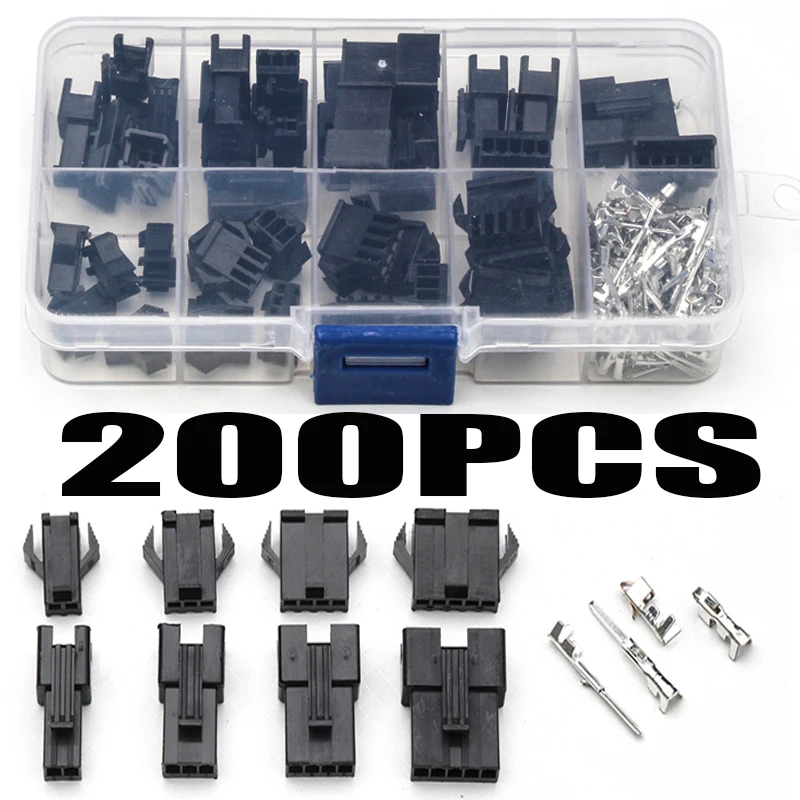 

200Pcs 2.54mm Dupont Wire Jumper Pin Header Connector Housing Kit Male Crimp Pins+Female Pin Connector Terminal Pitch With Box