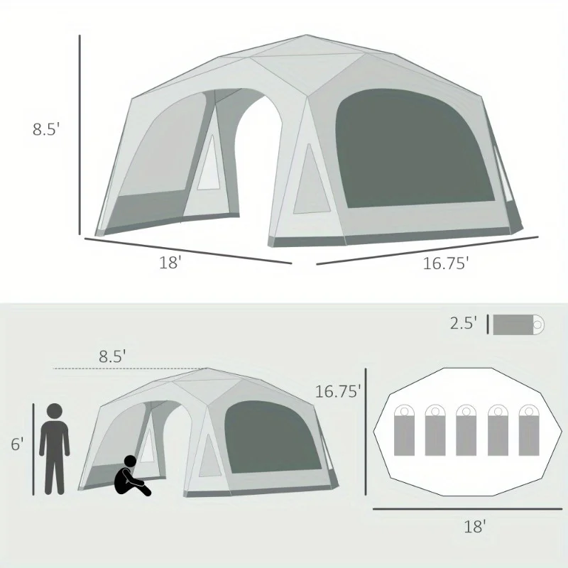 20 people camping tent with steel frame 8 mesh Windows 2 doors carrying bags