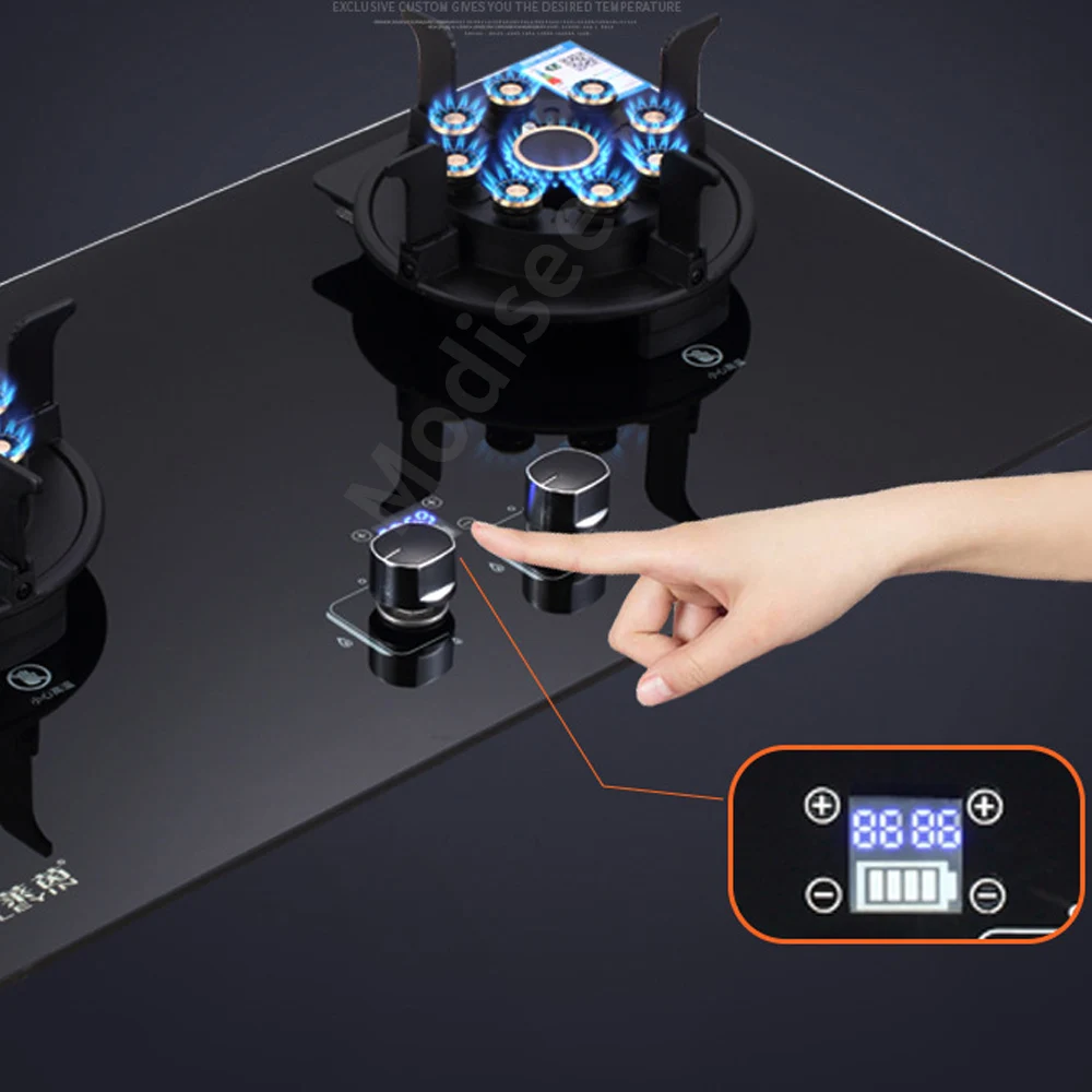 Home Kitchen 4.8KW Gas Cooktop Stove Embedded Fierce Fire Stove Timer Function Flip Gas Cooker Energy-Saving High Efficiency