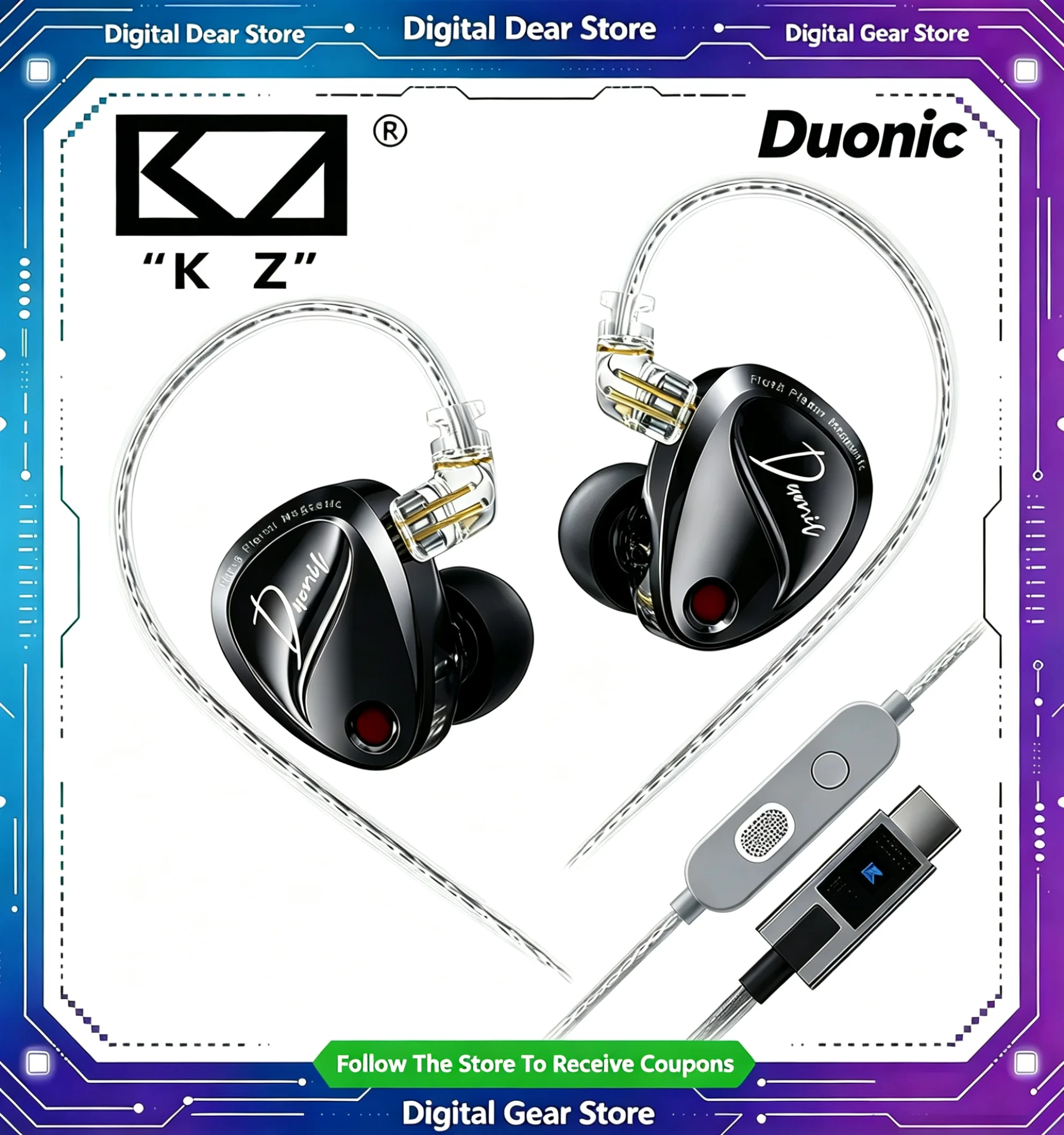 Planar Magnetic Iem Earphones - KZ Duonic 有線イヤホン。トリプル磁石式平面ドライバー、4ウェイチューニング、HiFi対応。高音質を求めるオーディオ愛好家やゲーマー向けに、HDデュアルマイクを搭載。