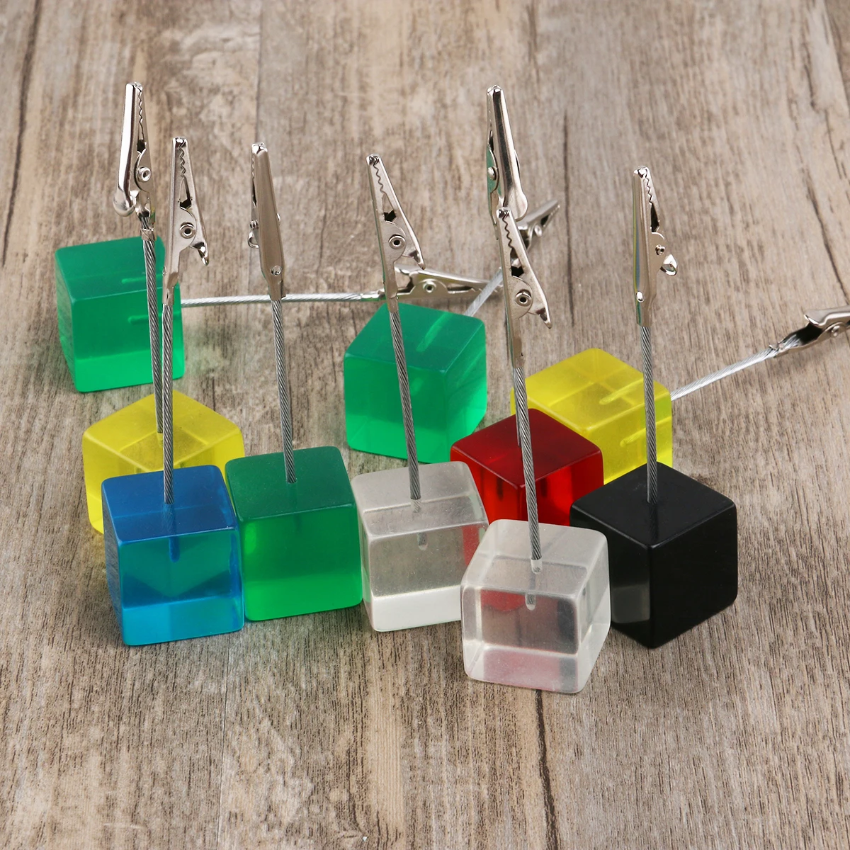 

Cube wire resin base Photo holder Memo clip Paper clip