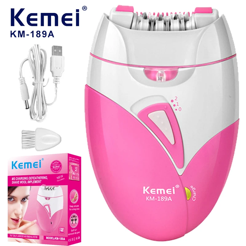 Kemei women's hair removal device, bikini underarm, back and leg USB rechargeable hair removal device, lighting KM-189A