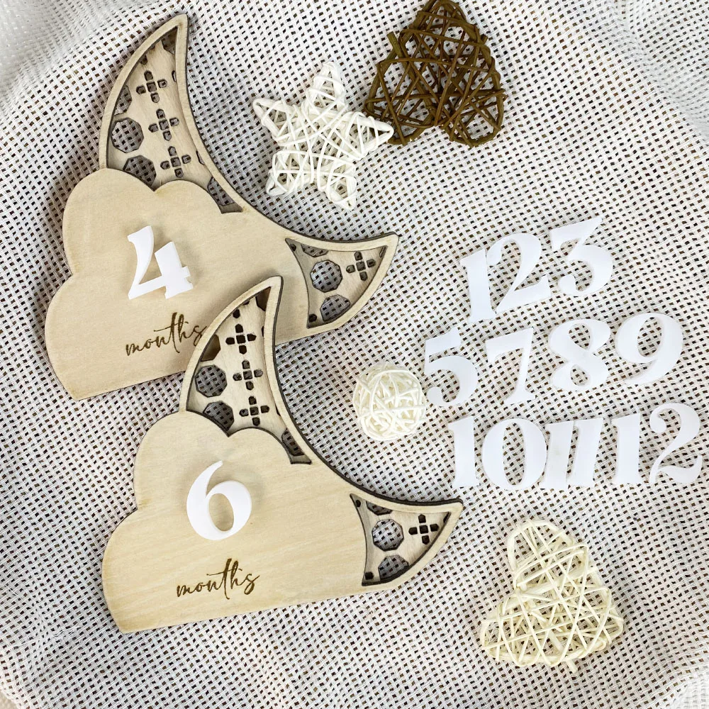 1 Set Of Wooden Baby Month Milestone Cards, Acrylic Digital Wooden Plaques Baby Photography Accessories Newborn Birthday Gifts