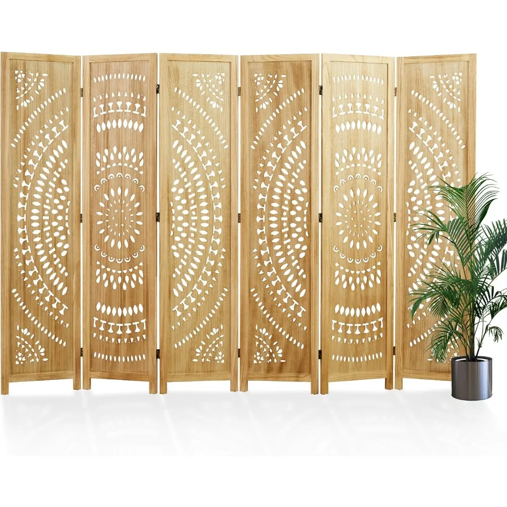 

Room Divider Wood Carved Wall Divider Indoor Folding Bohemian Style Portable Partition Screen for Home Office Garden Terrace