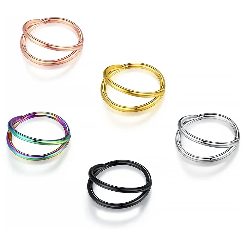 F136 Titanium Nose Rings Hoops Double Septum Rings Cartilage 16G Hoop Earring Piercing Nariz Open Stacked for Women and Men