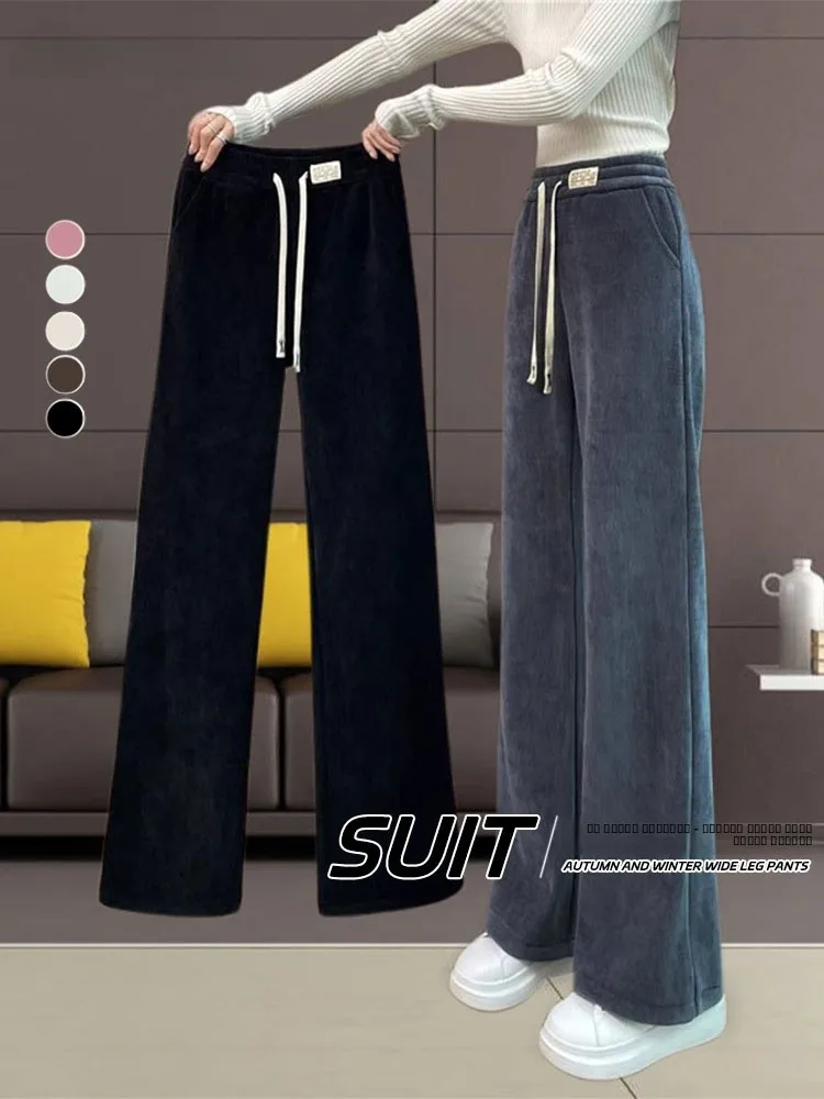 Schmal Geschnittene Weite Hose für Damen, Gefütterte Gerade Bananenhose, Herbst-Winter Neuheit, Lässige Hochtaillierte Hose