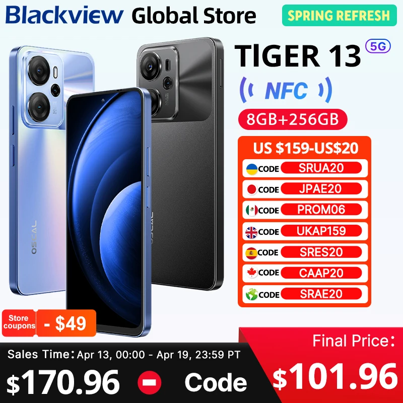 Blackview Oscal Tiger 13 5G Smartphone 6.67 inch 90Hz IPS Display Unisoc T760 NFC 5000mAh 8GB 256GB  50MP AI Camera Mobile Phone