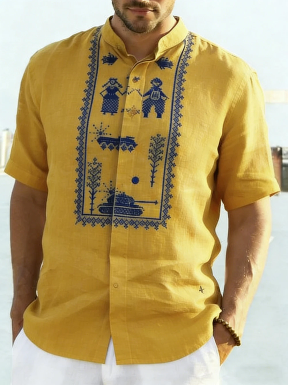 Camisa Masculina de Linho Esti - Summer Vacation Clothing Men avaliação e preço