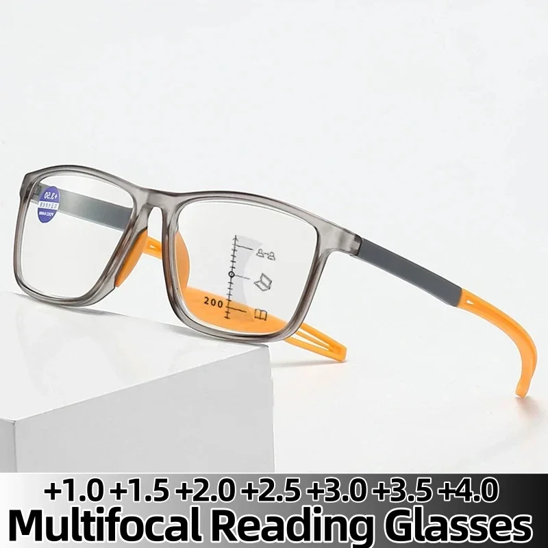 

TR90 спортивные мультифокальные прогрессивные очки плюс диоптрии ретро сверхлегкие мужские очки с защитой от синего света для чтения и пресбиопии до +4,0