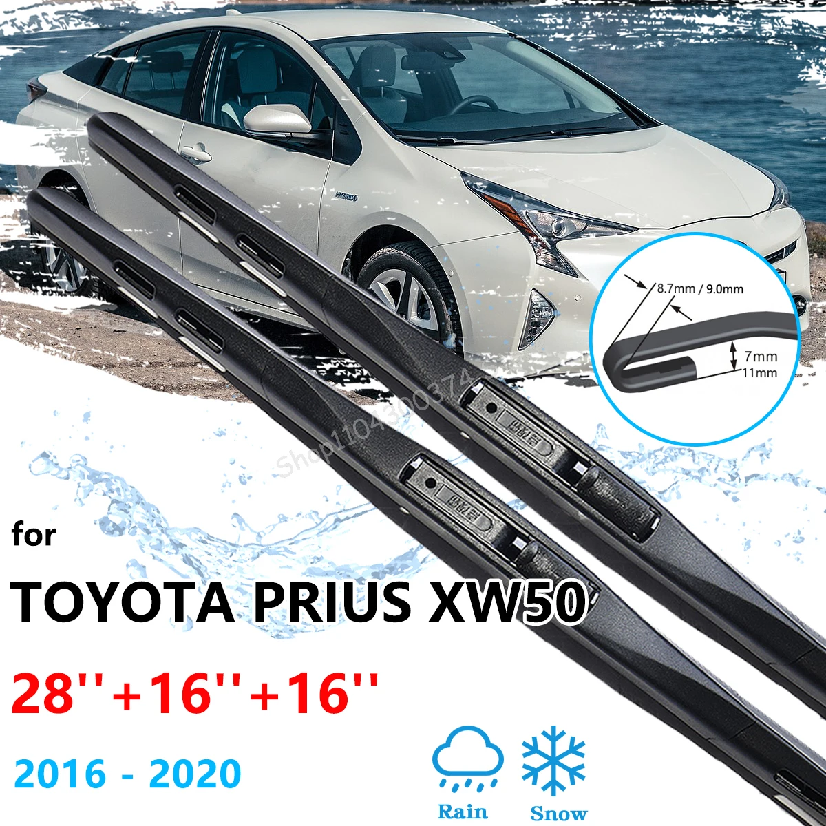 

For Toyota Prius XW50 2016 2017 2018 2019 2020 2021 2022 Front Rear Wiper Blades Kit Set Windshield Windscreen Window Car Brushe