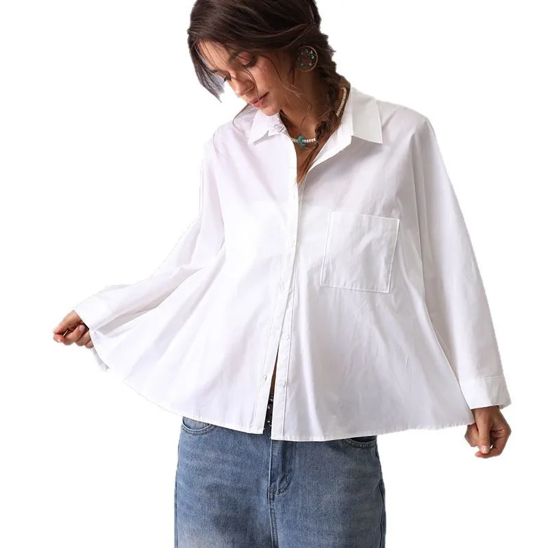 Fashion Loose White Cotton Women's Blouse 2025 Casual Lapel Long Sleeve Shirt Elegant Classic Solid Top Female Clothing