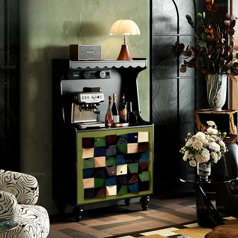 

French retro style art solid wood dining side cabinet bedroom bedside locker living room sofa side tea storage cabinet