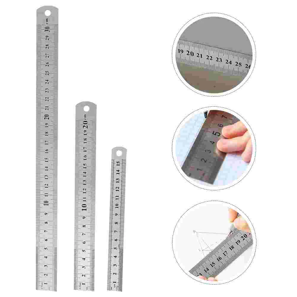 3 Pcs Double Sided Double-sided Graduated Ruler Student Measuring Tools Stainless Steel Woodworking