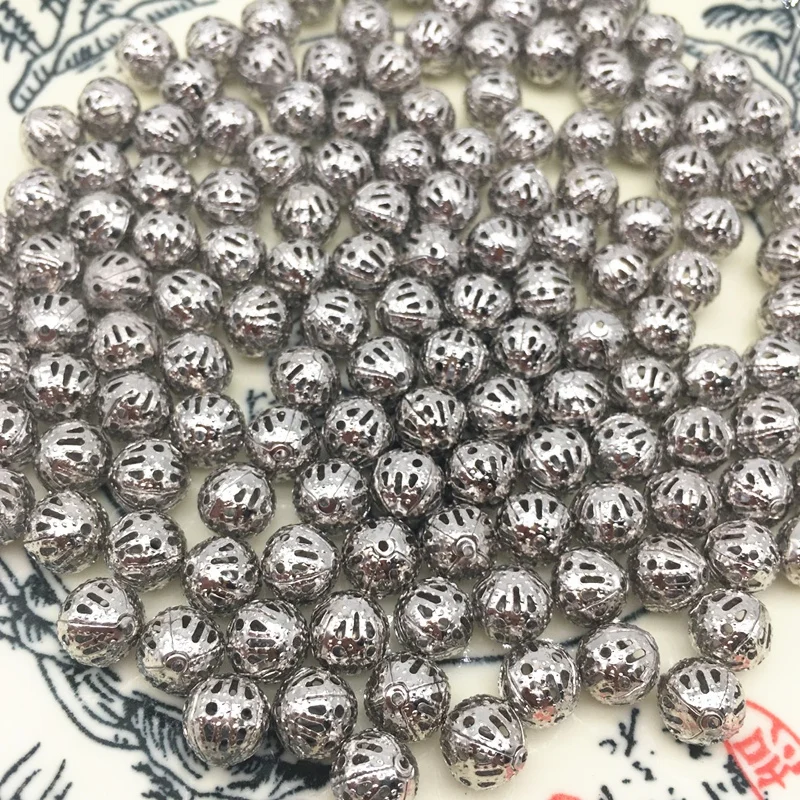 150-30pcs 4/6/8/10mm Hollow Ball Flower Beads Metal Charms Spacer Beads for Jewelry Making Diy Handmade Accessories