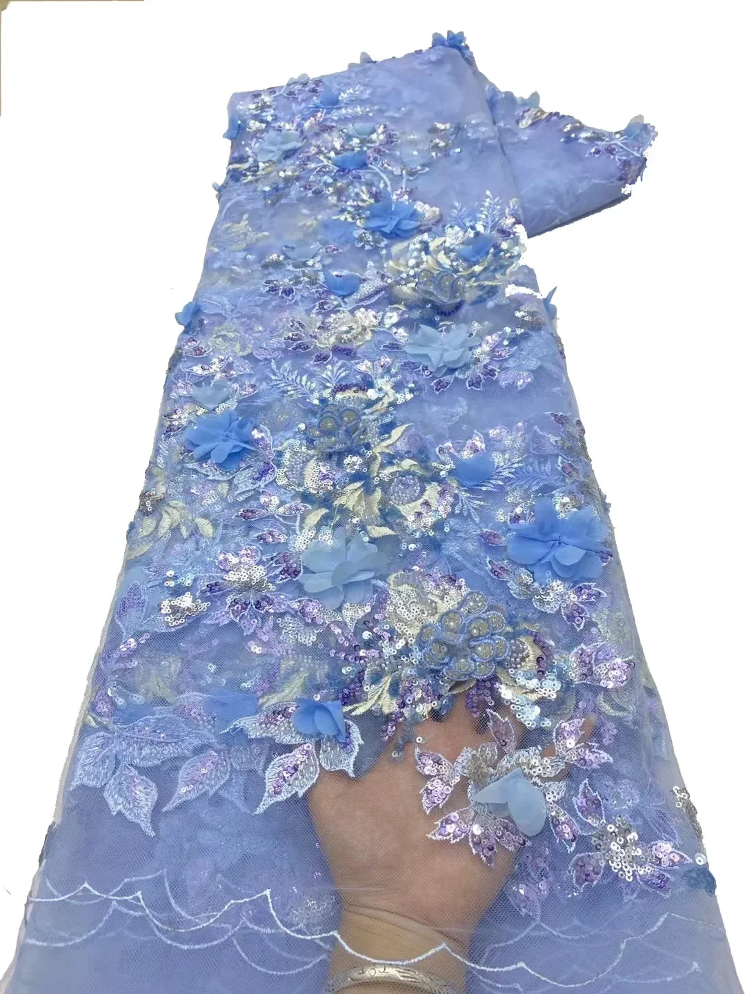 

French luxurious embroidered beaded sequined chiffon lace, Nigerian luxurious African mesh lace fabric wedding dress