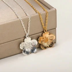 Flower Pendant Necklaces for Women Waterproof Classic Floral Stainless Steel Necklace Couple Plant Aesthetic Jewelry Gift collar